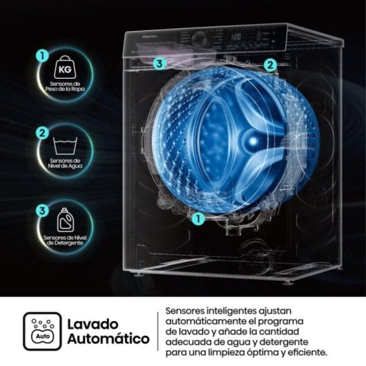 Máquina de Lavar Roupa Hisense WF1Q8041BW1 8 kg 1400rpm Classe A Branca com Vapor e Auto Wash