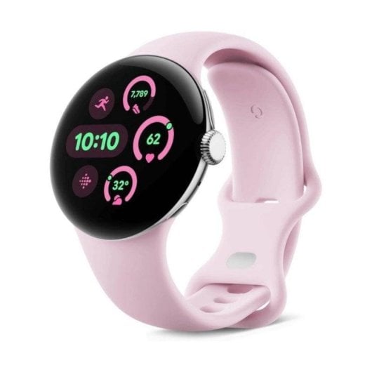 Google Pixel Watch 3 WiFi GPS NFC 41mm AMOLED Silber Rose Quartz S/L Wasserfest IP68 5ATM SpO2