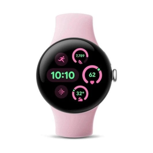 Google Pixel Watch 3 WiFi GPS NFC 41mm AMOLED Silber Rose Quartz S/L Wasserfest IP68 5ATM SpO2