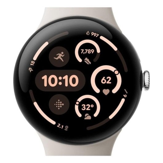 Google Pixel Watch 3 GPS Wifi NFC 45mm AMOLED Argent/Beige M Étanche IP68 SpO2 Pulsomètre