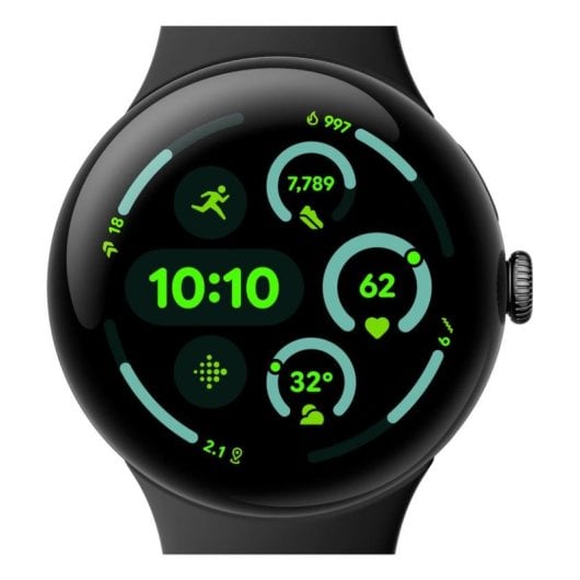 Google Pixel Watch 3 Bluetooth WiFi GPS NFC 45mm AMOLED Noir S/L Étanchéité IP68 SpO2 Pulsomètre
