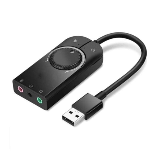 Tarjeta de Sonido Externa Ugreen CM129 USB Control Volumen Doble Salida Audio 15 cm Negra