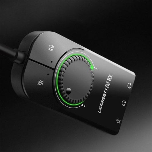 Tarjeta de Sonido Externa Ugreen CM129 USB Control Volumen Doble Salida Audio 15 cm Negra