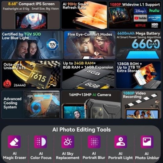 Tablet Blackview Active 5 4G 8,68" 8GB 128GB Preto