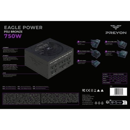 Fuente de Alimentacion PREYON 750W 80 PLUS Bronze Eagle Power Modular Japonesa Compacta