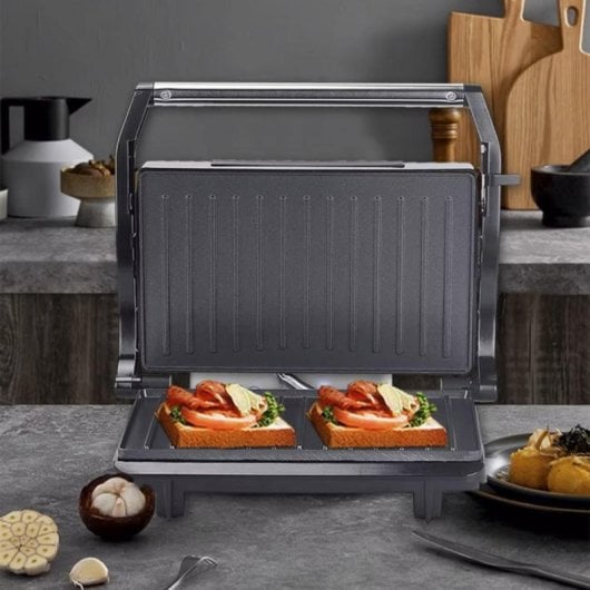 Grill doble placa antiadherente 1200W bandejas extraíbles apto lavavajillas