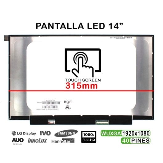 Schermo touch LED da 14" ricondizionato per laptop NV140FHM-T07 HW:V8.0 40 pin IPS