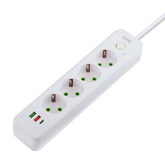Régua de tomadas Cool 7 Tomadas 4 Schuko 2 USB-A 1 USB-C com Proteção Cabo 2m Branco