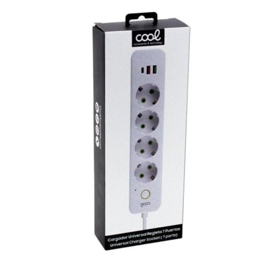 Régua de tomadas Cool 7 Tomadas 4 Schuko 2 USB-A 1 USB-C com Proteção Cabo 2m Branco