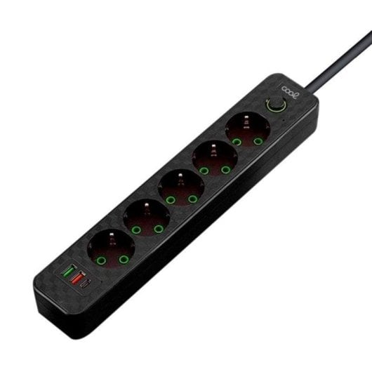 Régua de tomadas COOL Multipuerto 7 tomadas 4 EU 2 USB-A 1 USB-C proteção reforçada 1200 W preta