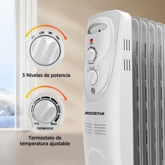 Radiador Eléctrico 2500W 11 elementos silencioso termostato ajustable apagado automático ruedas