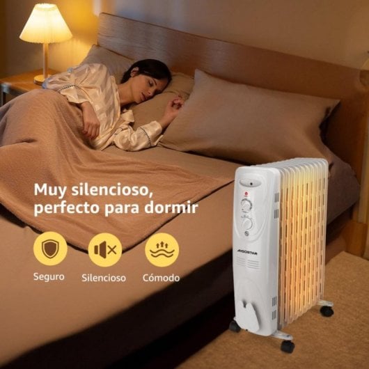 Radiador Eléctrico 2500W 11 elementos silencioso termostato ajustable apagado automático ruedas