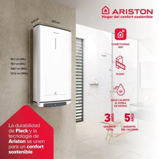 Termo eléctrico Ariston Velis Pro Wifi 80L 1500W multiposición kit polifosfatos + Instafix