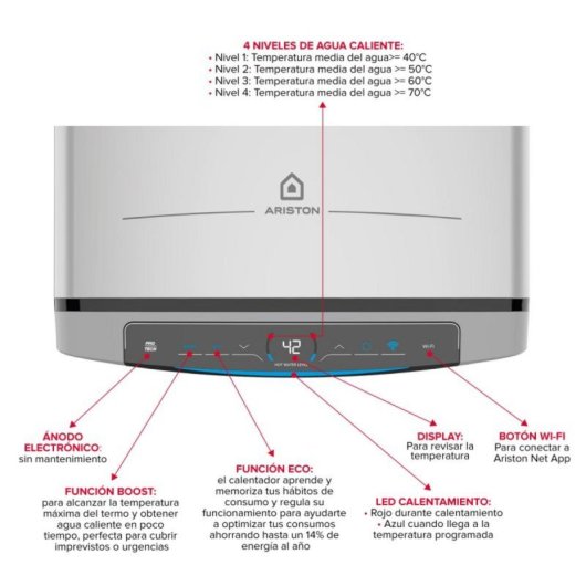 Termo eléctrico Ariston Velis Tech Dry Wifi 80L 1500W multiposición wifi programable