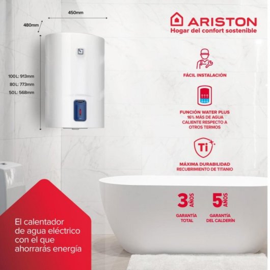 Termo eléctrico Ariston Lydos R 50L 1500W vertical Kit filtro antical polifosfatos