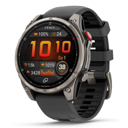 Smartwatch Garmin Fenix 8 Pro LTE/NTN Satelital 47mm AMOLED Titanio con Correa Silicona Negra/Gris