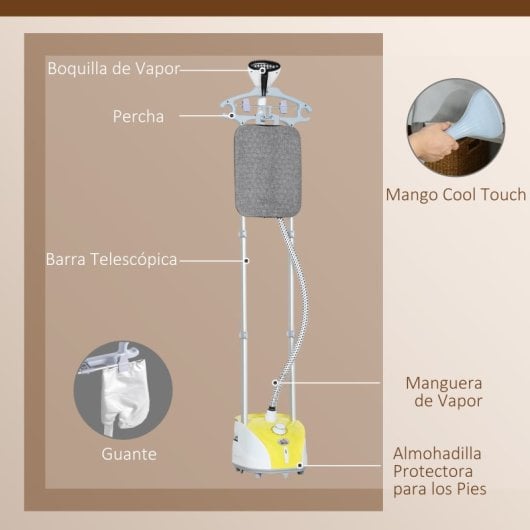 Homcom Plancha Vertical 1950w 2?l Con Temperatura Ajustable Amarillo