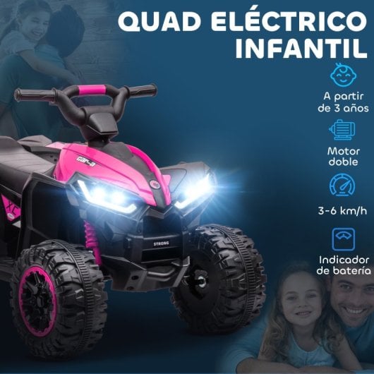 Homcom Quad Eléctrico Para Niños 3-5 Años 12v Con 2 Motores Faros Bocina Rosa