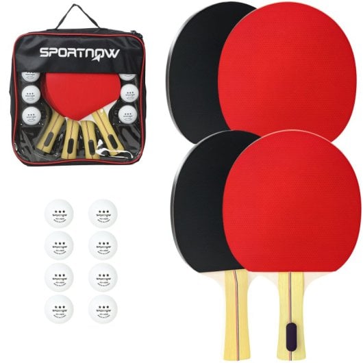 Sportnow Palas De Ping Pong Con 4 Raquetas 8 Pelotas Y Estuche De Transporte