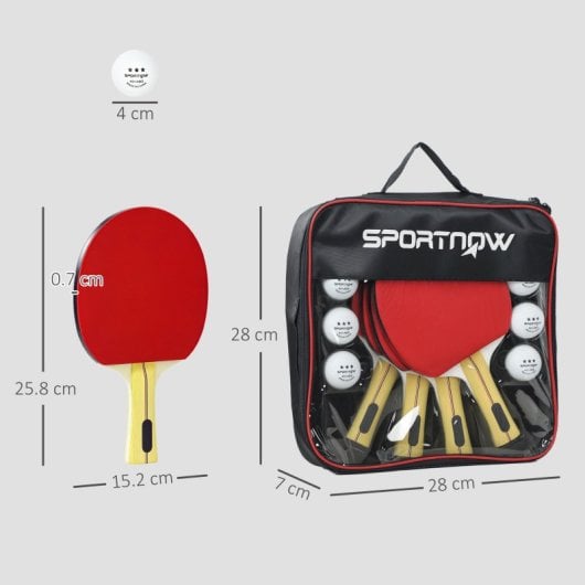 Sportnow Palas De Ping Pong Con 4 Raquetas 8 Pelotas Y Estuche De Transporte