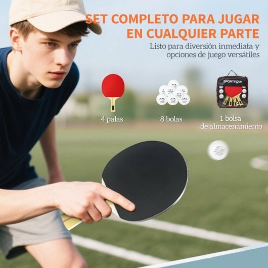 Sportnow Palas De Ping Pong Con 4 Raquetas 8 Pelotas Y Estuche De Transporte