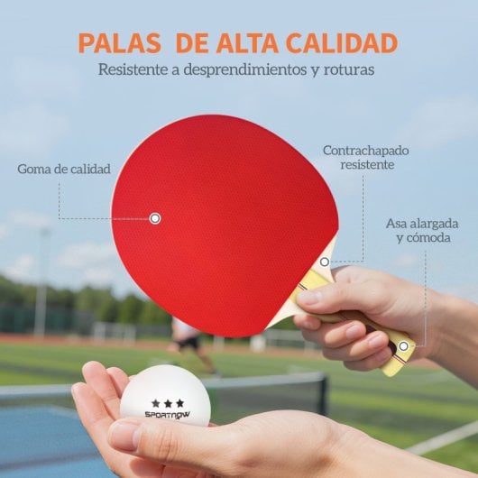 Sportnow Palas De Ping Pong Con 4 Raquetas 8 Pelotas Y Estuche De Transporte