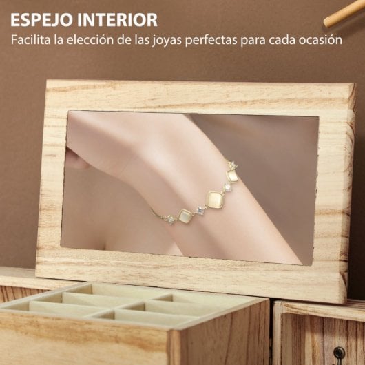 Homcom Caja Joyero De Madera De 4 Niveles Con 2 Cajones Espejo Natural