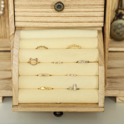 Homcom Caja Joyero De Madera De 4 Niveles Con 2 Cajones Espejo Natural