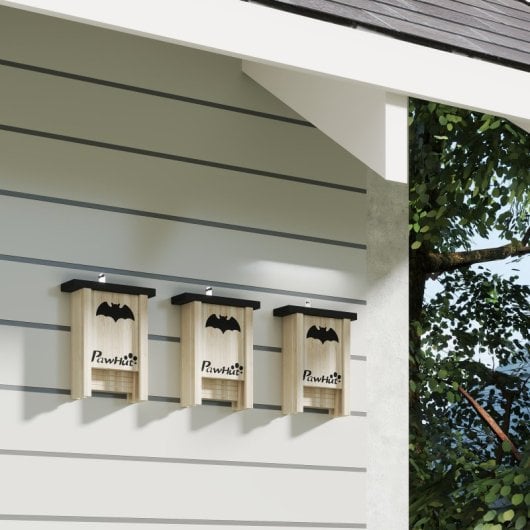 Pawhut Pack De 3 Casas Para Murciélagos De Madera Para Exterior Jardín Natural