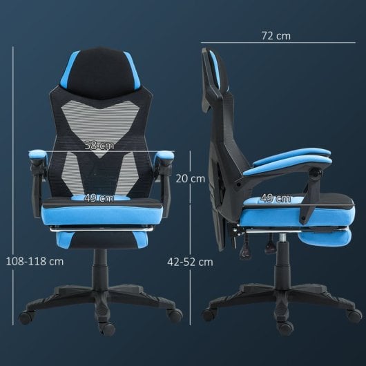 Vinsetto Silla Gaming Con Reposapiés Retráctil Respaldo Reclinable Azul