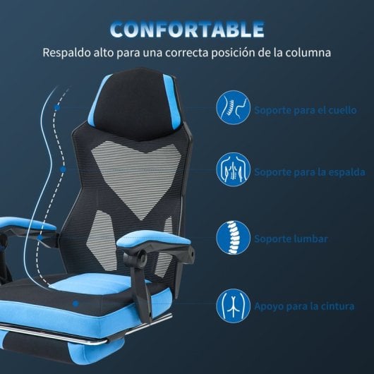 Vinsetto Silla Gaming Con Reposapiés Retráctil Respaldo Reclinable Azul