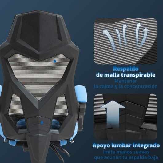 Vinsetto Silla Gaming Con Reposapiés Retráctil Respaldo Reclinable Azul