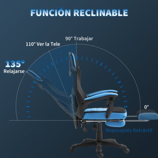 Vinsetto Silla Gaming Con Reposapiés Retráctil Respaldo Reclinable Azul