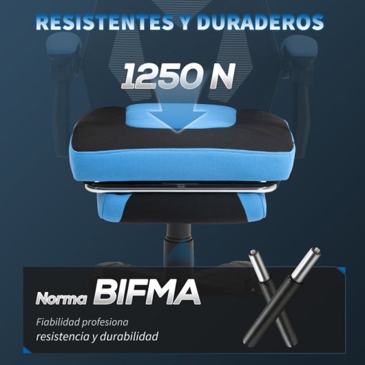 Vinsetto Silla Gaming Con Reposapiés Retráctil Respaldo Reclinable Azul