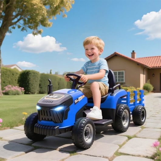 Aiyaplay Tractor Eléctrico Para Niños Con Remolque Desmontable Azul