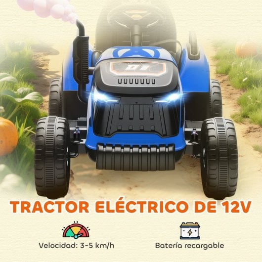 Aiyaplay Tractor Eléctrico Para Niños Con Remolque Desmontable Azul