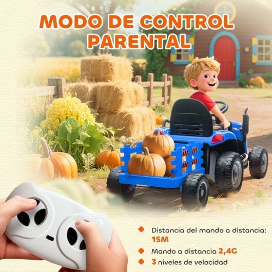 Aiyaplay Tractor Eléctrico Para Niños Con Remolque Desmontable Azul