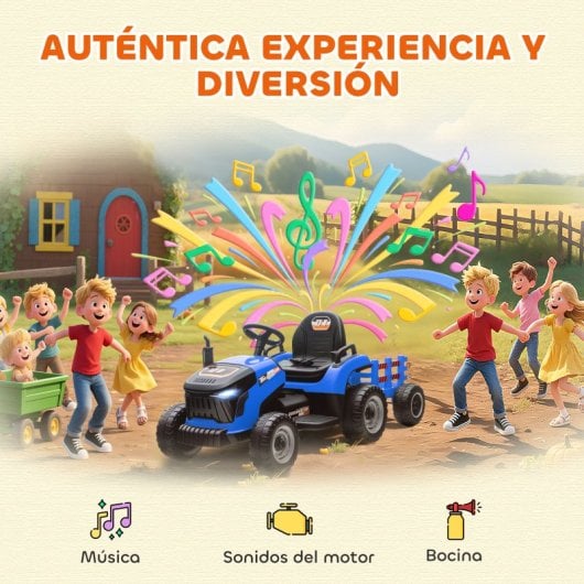 Aiyaplay Tractor Eléctrico Para Niños Con Remolque Desmontable Azul