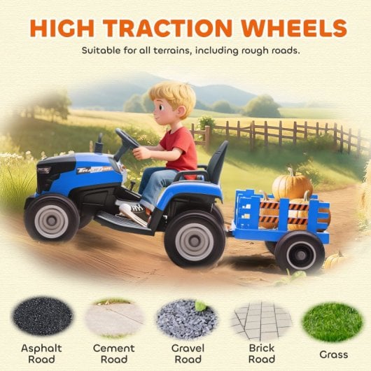 Aiyaplay Tractor Eléctrico Para Niños Con Remolque Desmontable Azul