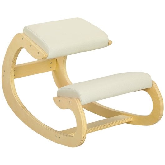 Homcom Silla Ergonómica De Rodillas De Madera 55x85x55 Cm Crema