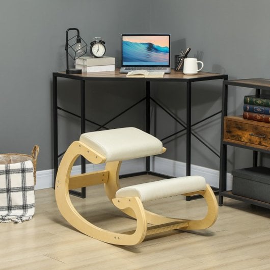 Homcom Silla Ergonómica De Rodillas De Madera 55x85x55 Cm Crema