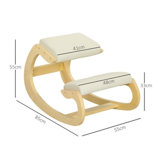 Homcom Silla Ergonómica De Rodillas De Madera 55x85x55 Cm Crema