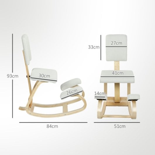 Homcom Silla Ergonómica De Rodillas Con Respaldo Marco De Madera Crema