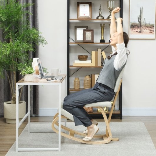 Homcom Silla Ergonómica De Rodillas Con Respaldo Marco De Madera Crema