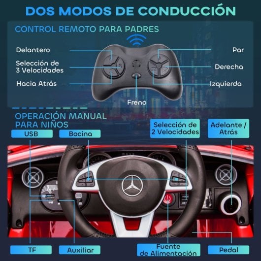 Aiyaplay Coche Eléctrico Para Niños De +3 Años Mercedes Slc 300 Rojo