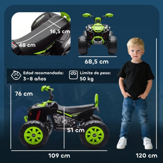 Aiyaplay Quad Eléctrico Para Niños De 3-8 Años 24v Con 2 Motores Verde