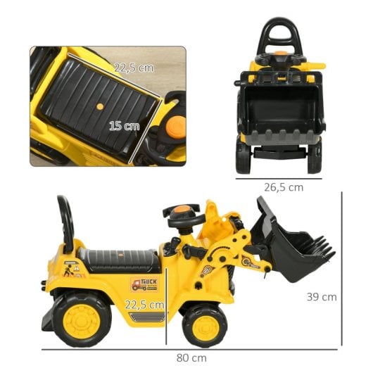 Homcom Tractor A Pedales Para Niños De 18 A 48 Meses Con Pala Bocina Amarillo