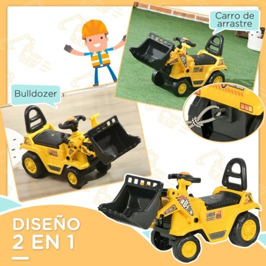 Homcom Tractor A Pedales Para Niños De 18 A 48 Meses Con Pala Bocina Amarillo