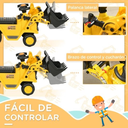 Homcom Tractor A Pedales Para Niños De 18 A 48 Meses Con Pala Bocina Amarillo