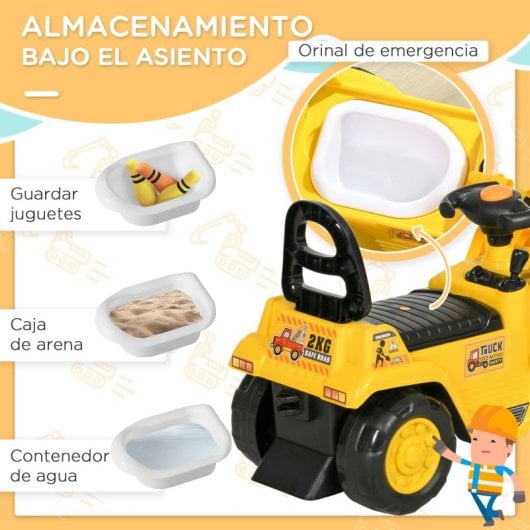 Homcom Tractor A Pedales Para Niños De 18 A 48 Meses Con Pala Bocina Amarillo